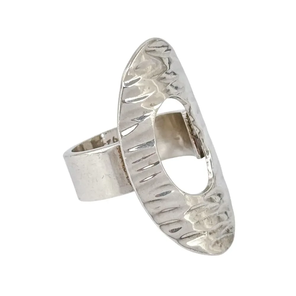 Vintage Sterling Silver 925 Hammered Oval Disk Statement Ring | Size 5.5